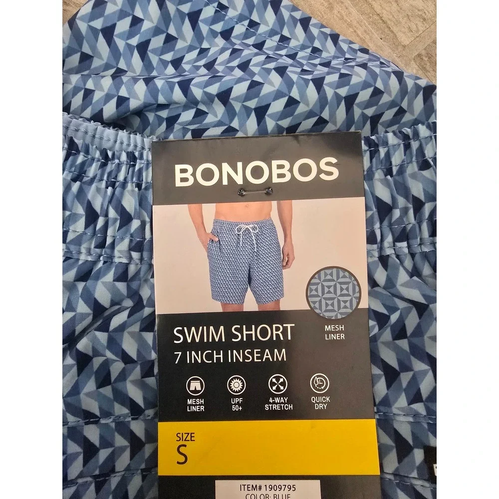 Bonobos Mens Swim Shorts 7 Inch Inseam Blue Geometric Mosaic Print Small New‎